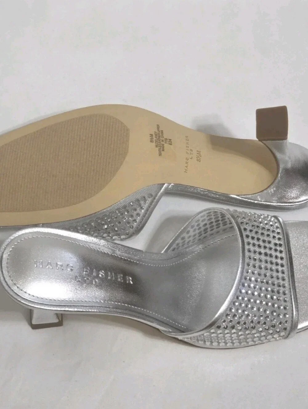Marc Fisher Delaney Silver Slide Sandal  US 8.5M